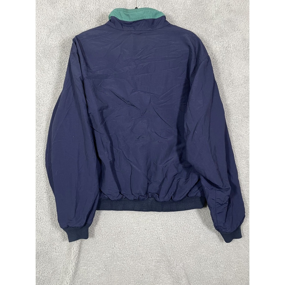 Vtg Eddie Bauer Bomber Jacket Men's L Navy Blue Nylon Fleece Lined Full Zip 90s - Picture 2 of 9